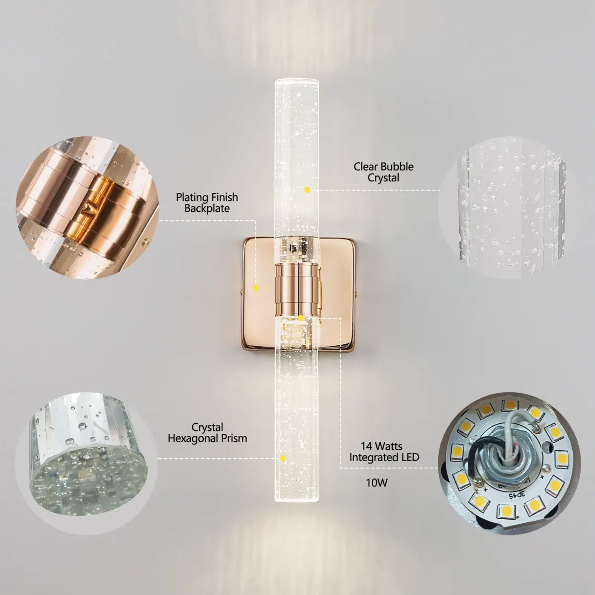 Crystal bubble wall sconce, 2 lights, gold, view 6