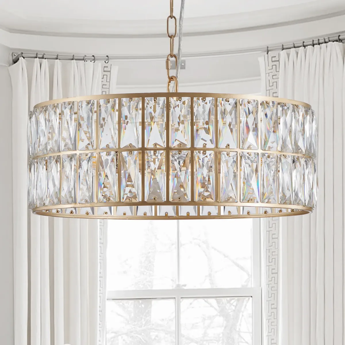 6-light crystal drum chandelier, gold, view 5