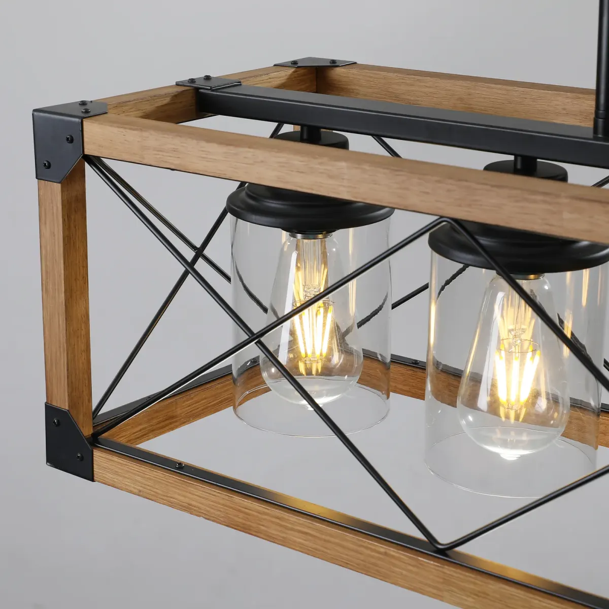 Rectangle pendant chandelier, 5 lights, walnut, view 6