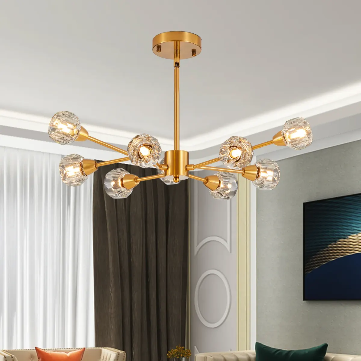 Crystal chandelier, 9 lights, 9 lights, gold, view 3