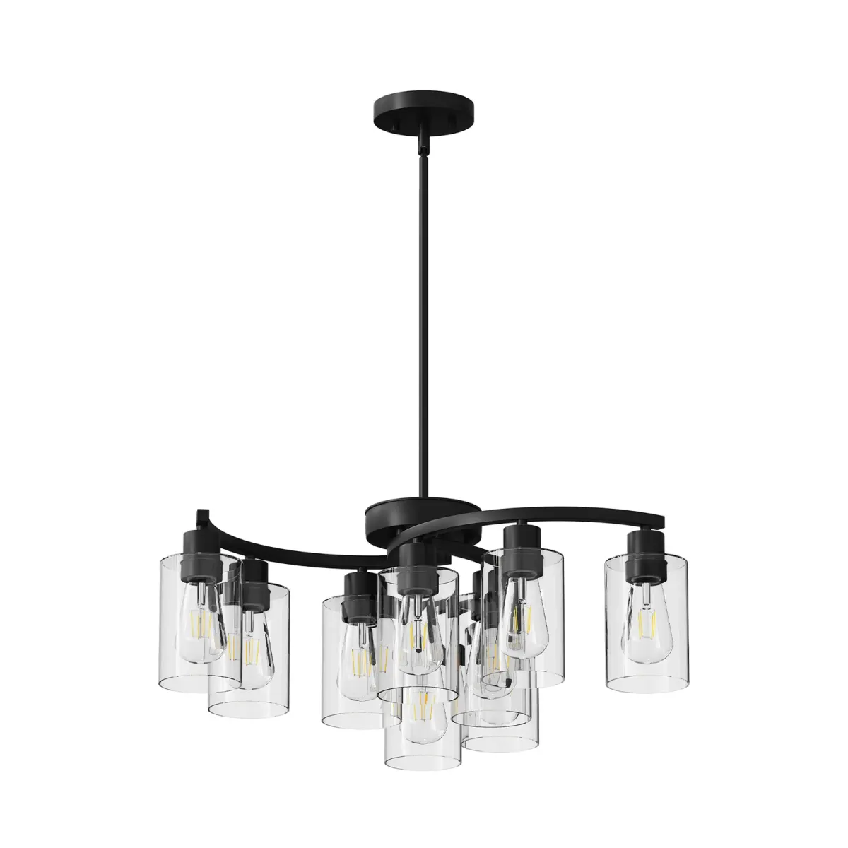 9-light clear glass chandelier, black, view 7