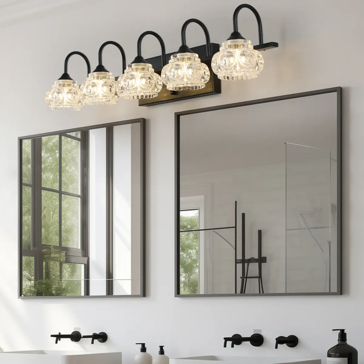 Crystal glass vanity bar, 5 lights, black, view 2