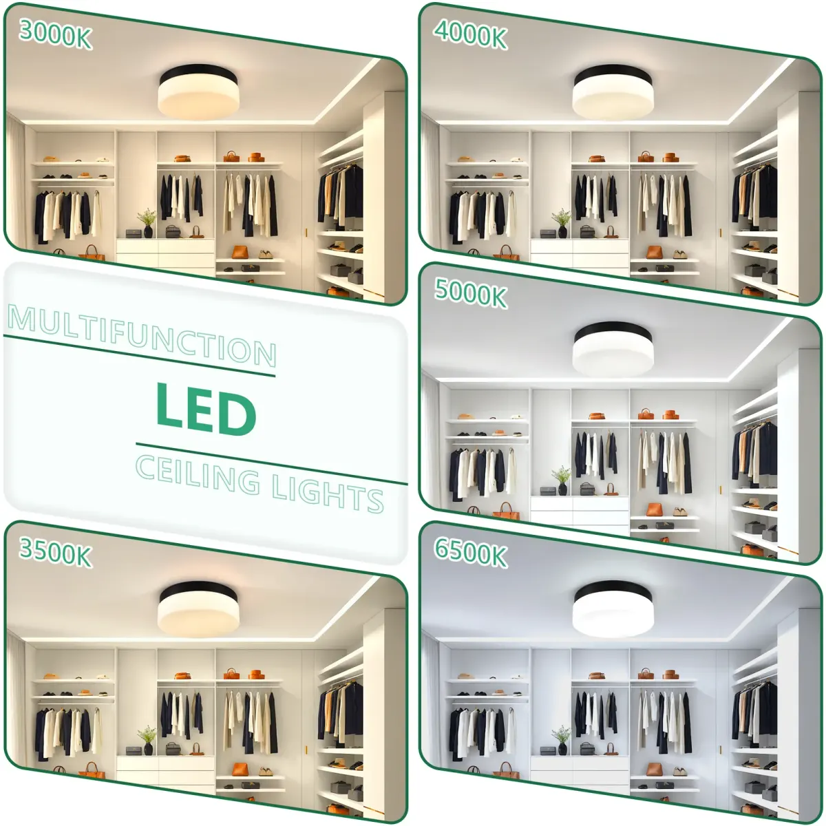 LED flush mount ceiling light, 11.4 in, black, manufacturer image 1