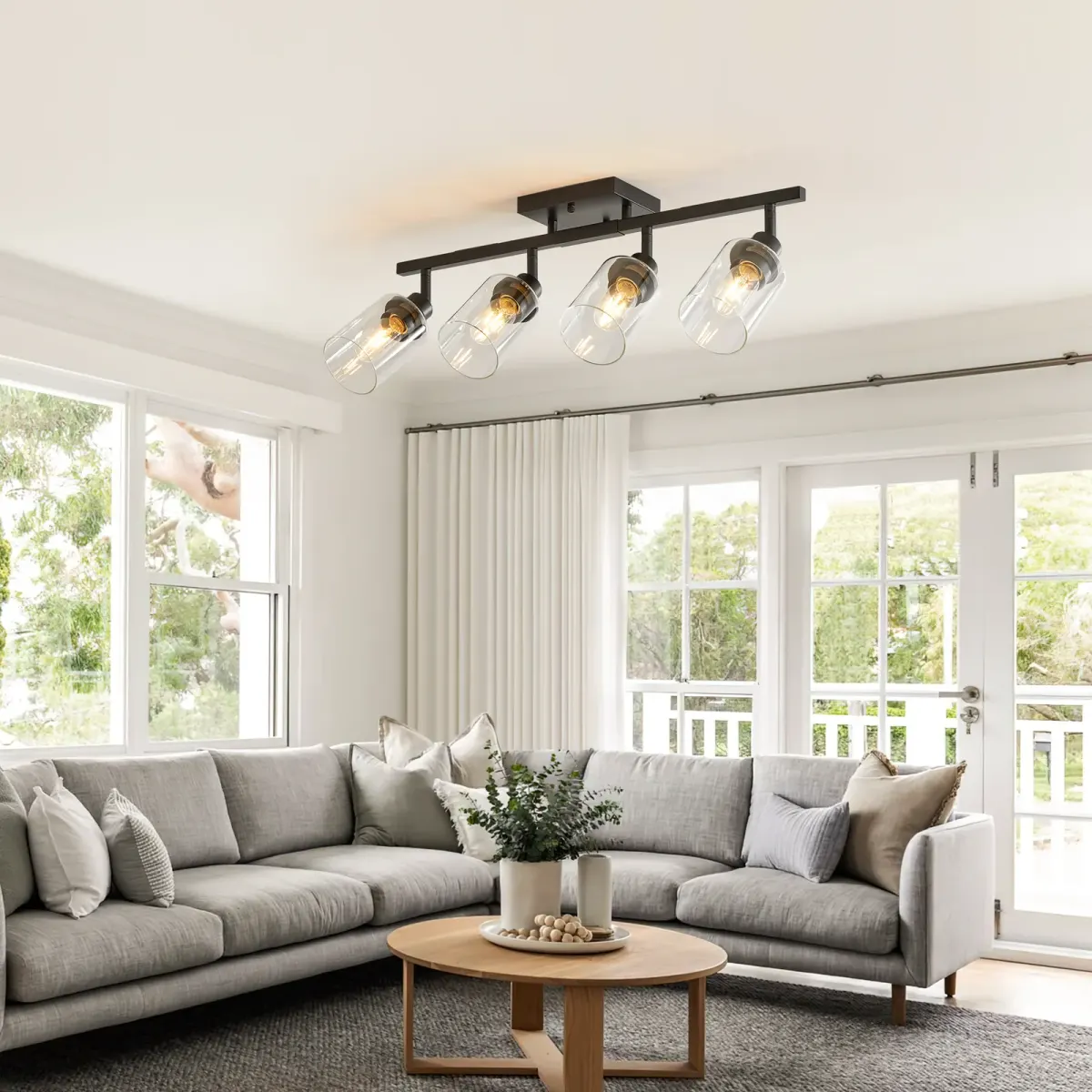 Clear glass semi-flush mount, 4 lights, black