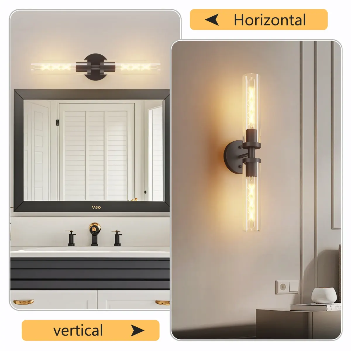 Clear glass wall sconce, 21.7 in, black, view 5