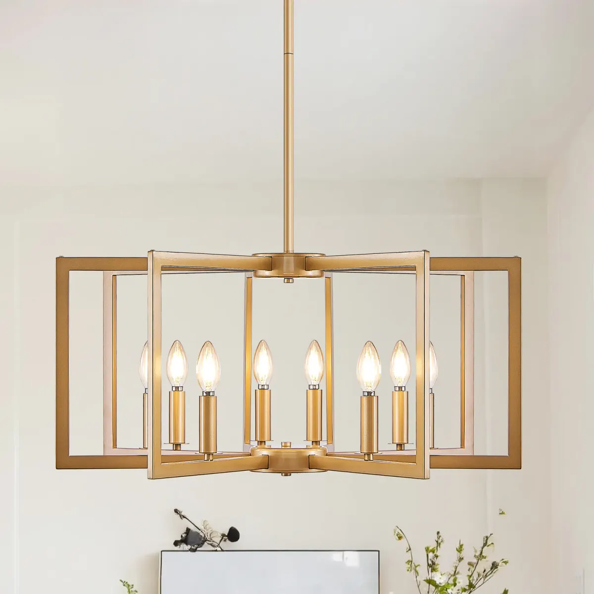 8-light geometric chandelier, gold