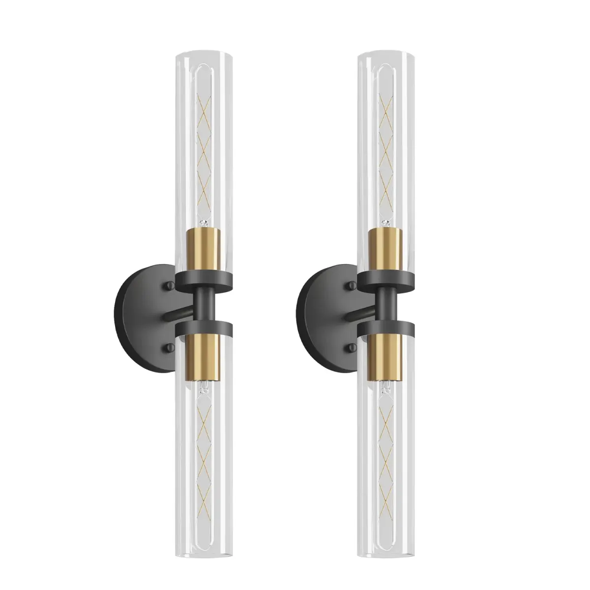 Clear glass wall sconce, black+gold
