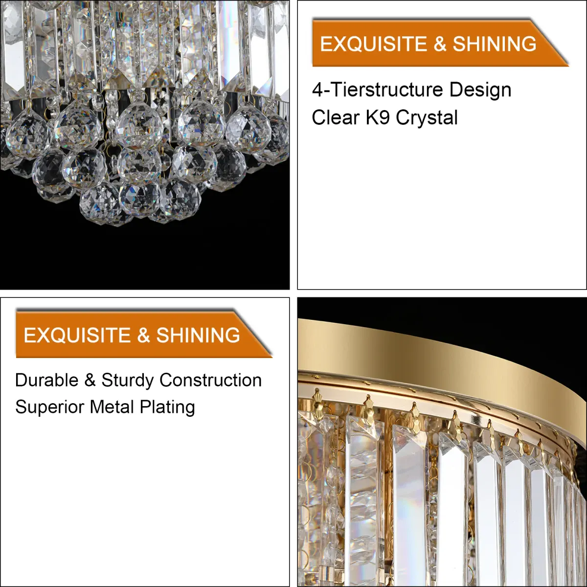 Crystal chandelier, 19.7 in, gold (L005007-D500-C6G), manufacturer image 1