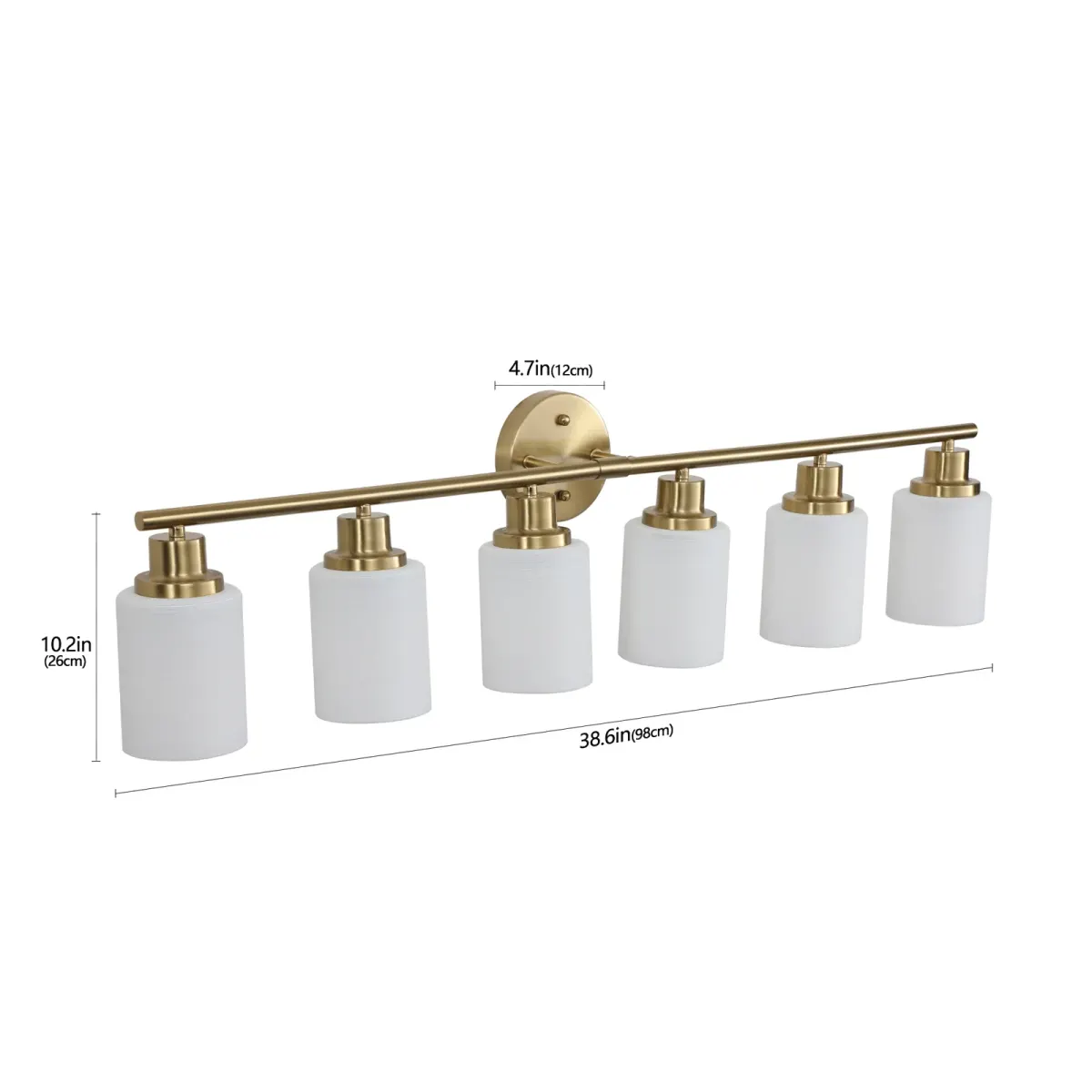 Frosted glass vanity sconce, 6 lights, copper tone, view 6