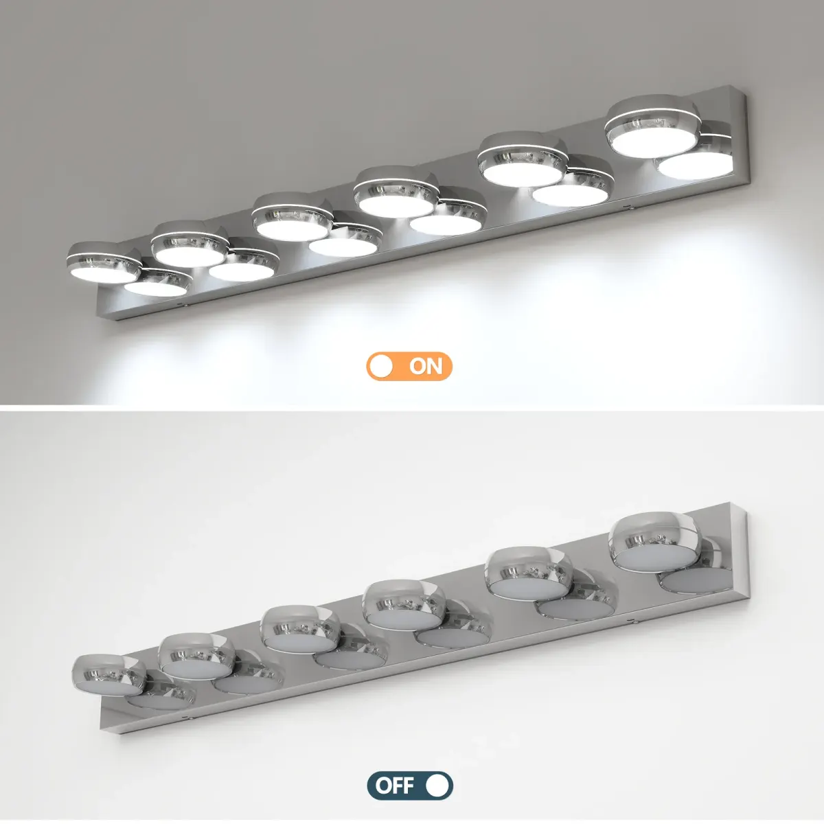 Swivel-head LED vanity light, 6 lights, chrome, view 6