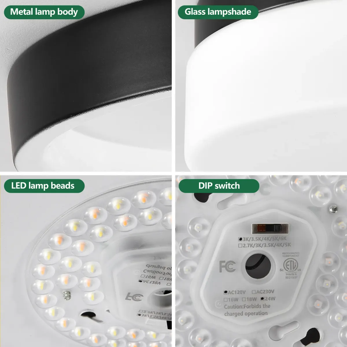 LED flush mount ceiling light, 11.4 in, black, manufacturer image 2
