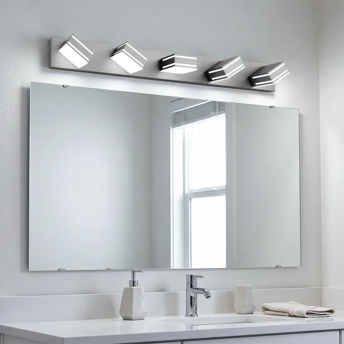 Acrylic vanity bar, 3–6 lights, 23.6–47.2 in, 5 lights, brushed nickel, view 3