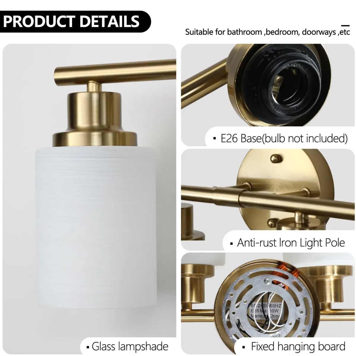 Frosted glass vanity sconce, 6 lights, copper tone, manufacturer image 2