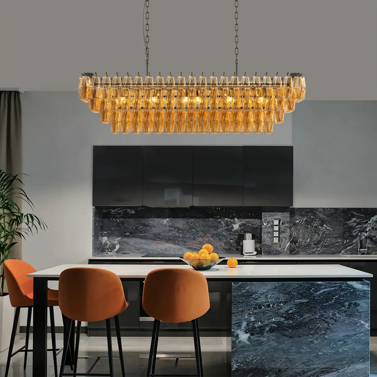 12-light rectangle chandelier, black, view 2