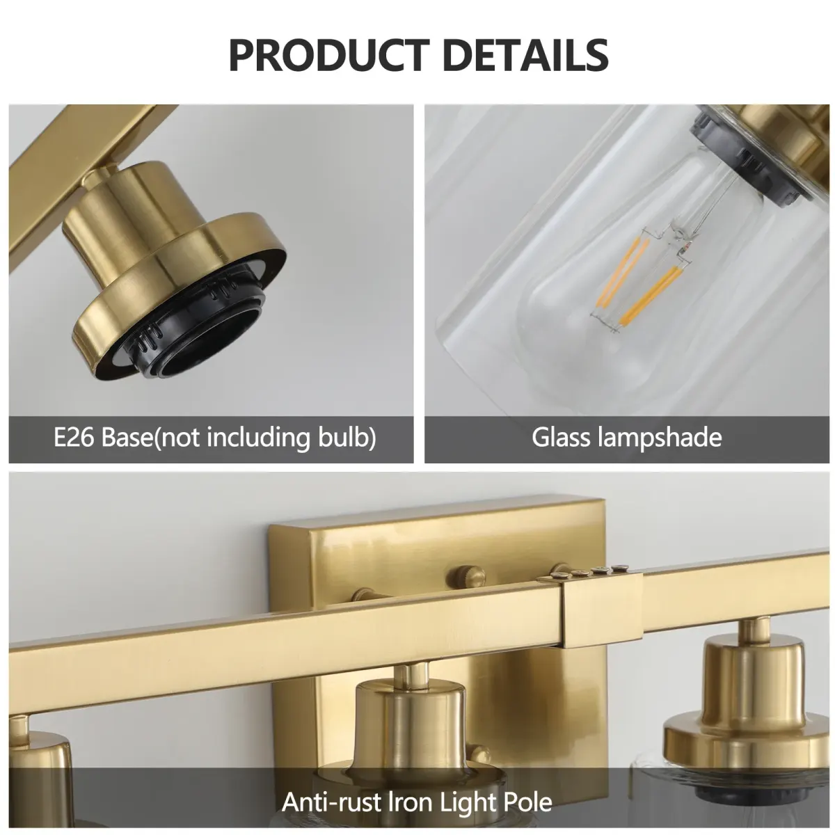 Clear glass vanity bar, 4 lights, gold, view 7