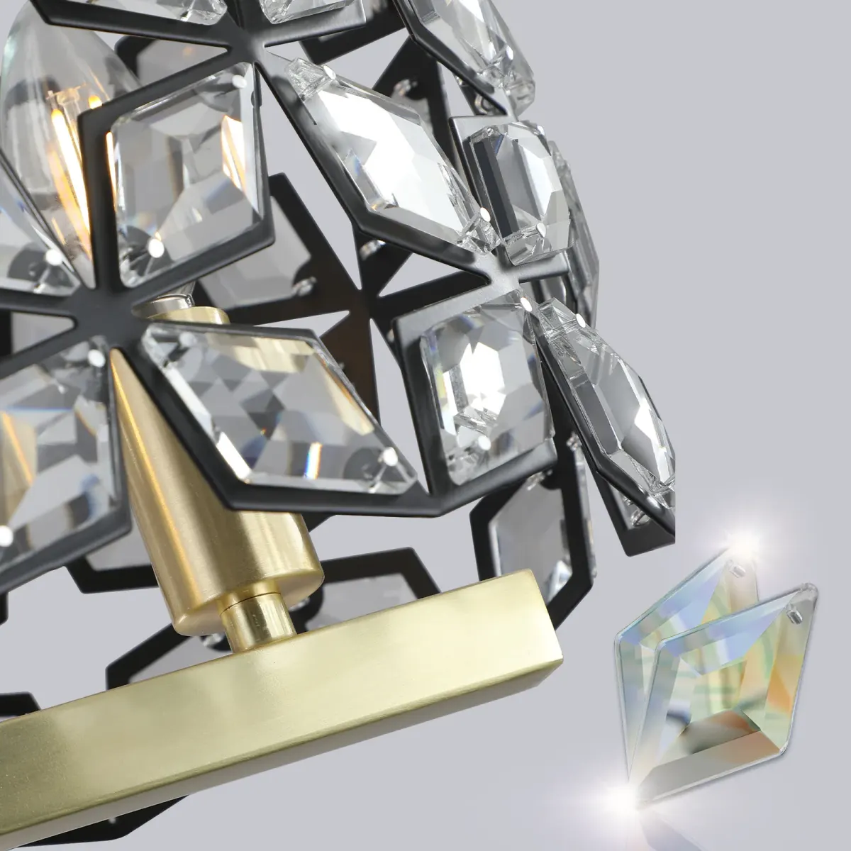 Crystal geometric chandelier, 39.4 in, black,gold,transparent, view 4