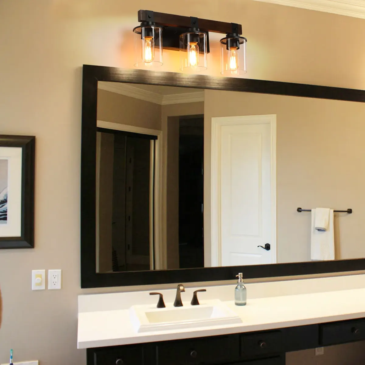 Wood vanity bar, 3 lights, walnut, view 9