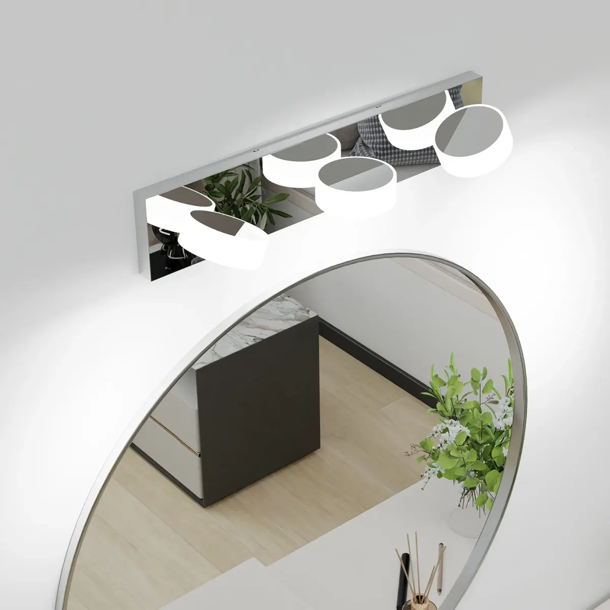 Acrylic shade vanity bar, 3 lights, chrome, view 4
