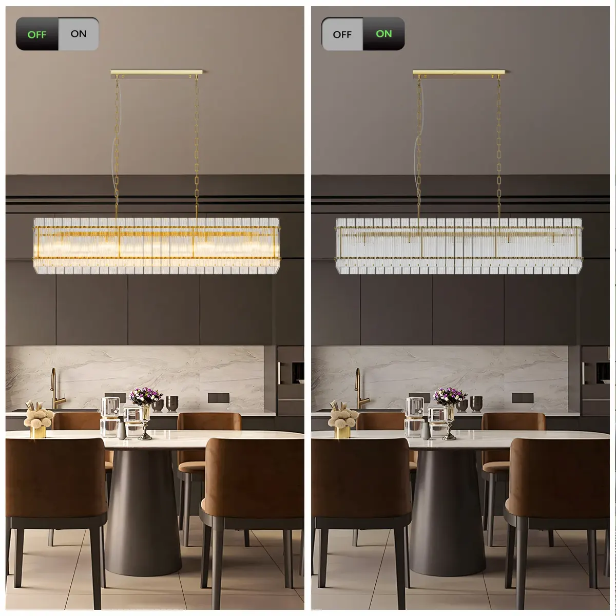 10-light crystal rectangle chandelier, gold, view 5