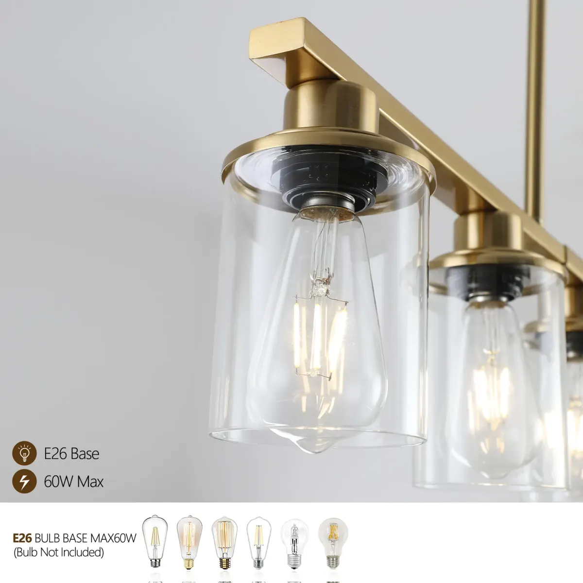 Clear glass shade chandelier, 5 lights, gold, manufacturer image 2