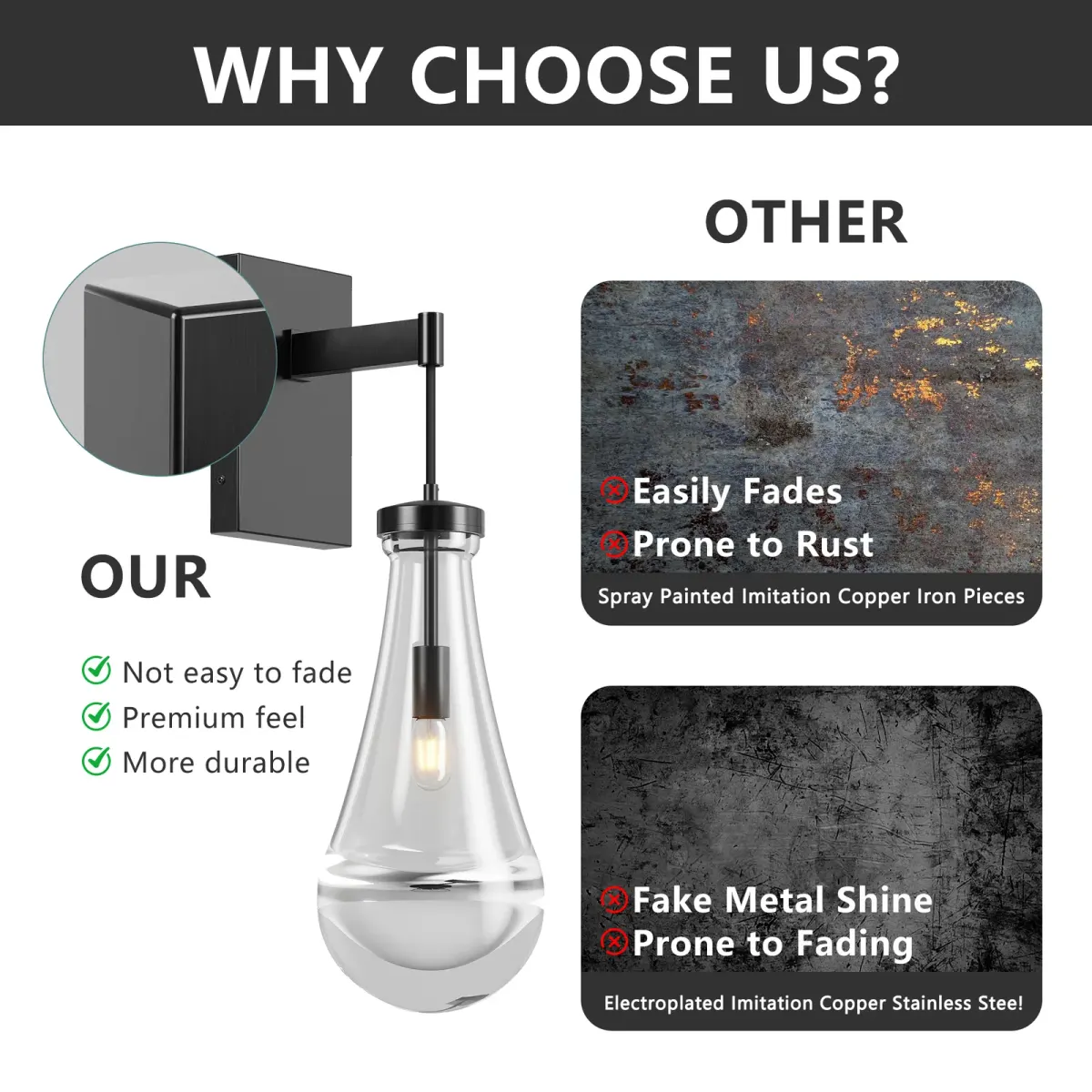Raindrop vanity light, 7.9 in, black, manufacturer image 3