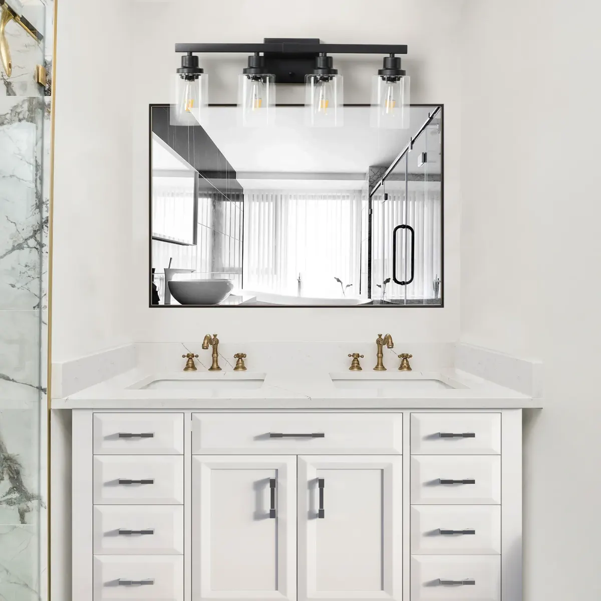Clear glass vanity bar, 4 lights, black, view 2