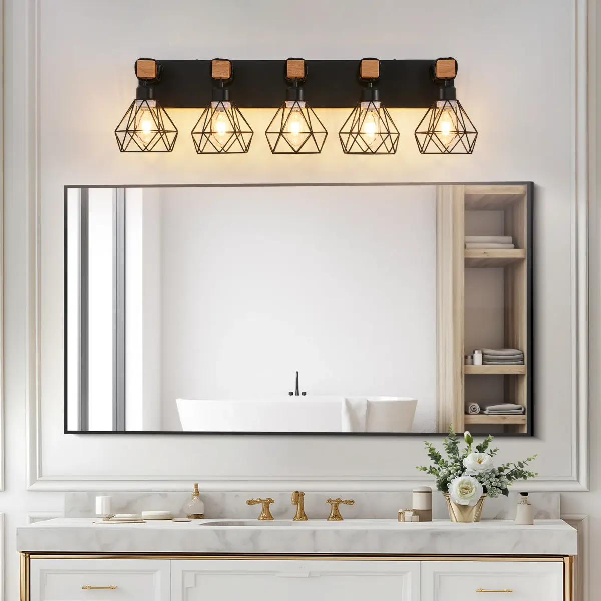 Cage vanity bar, 5 lights, black, manufacturer image 1