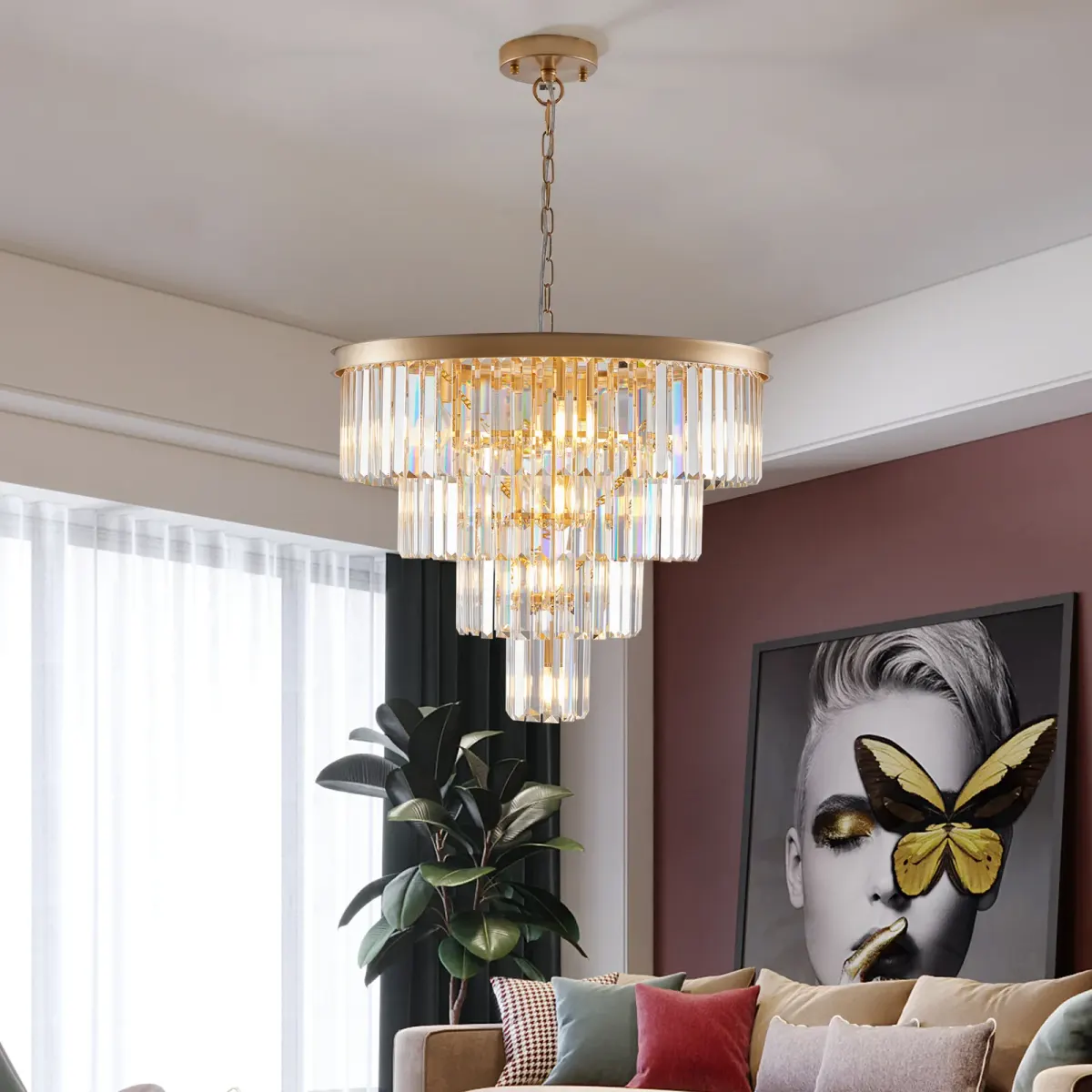 Crystal chandelier, 23.6 in, gold (L005006-D600-P12G), view 2