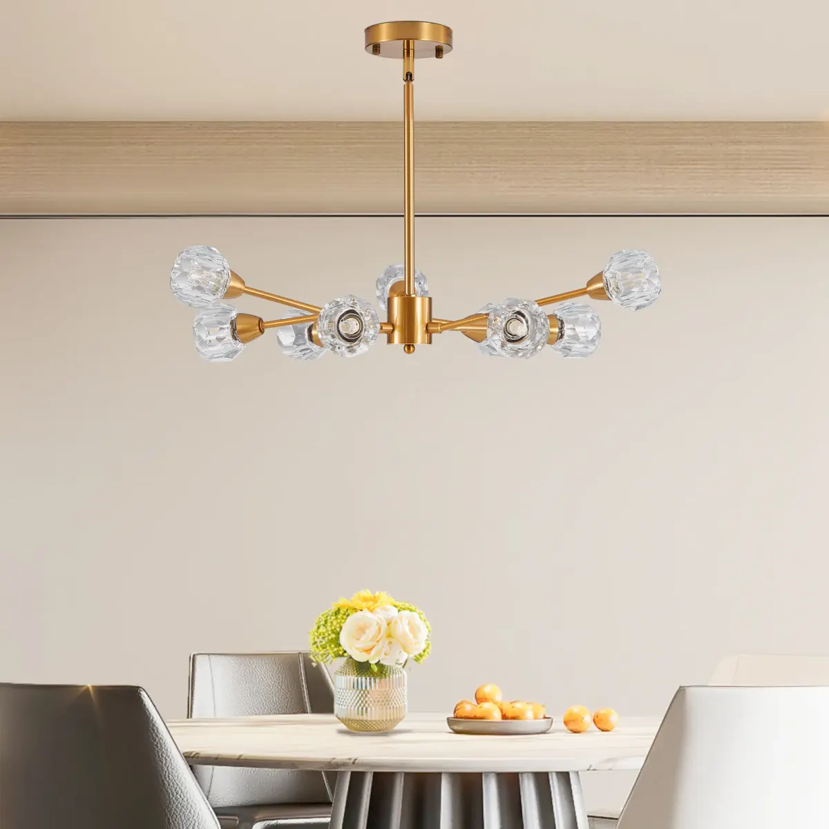 Crystal chandelier, 9 lights, 9 lights, gold, view 2