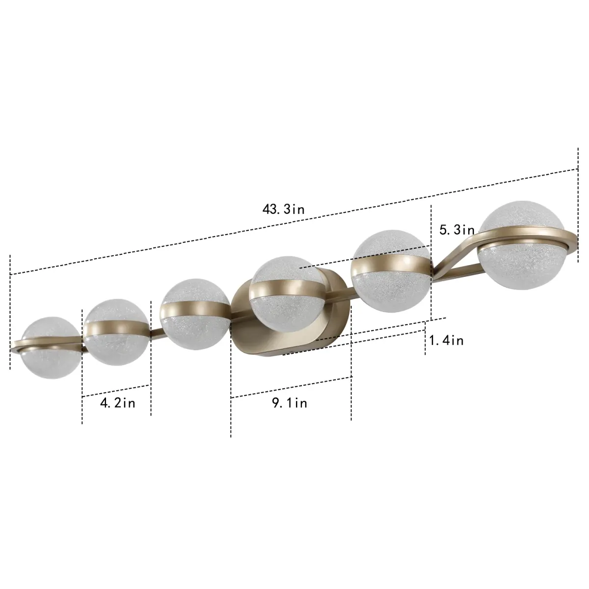 Acrylic crystal vanity bar, 6 lights, gold, view 7