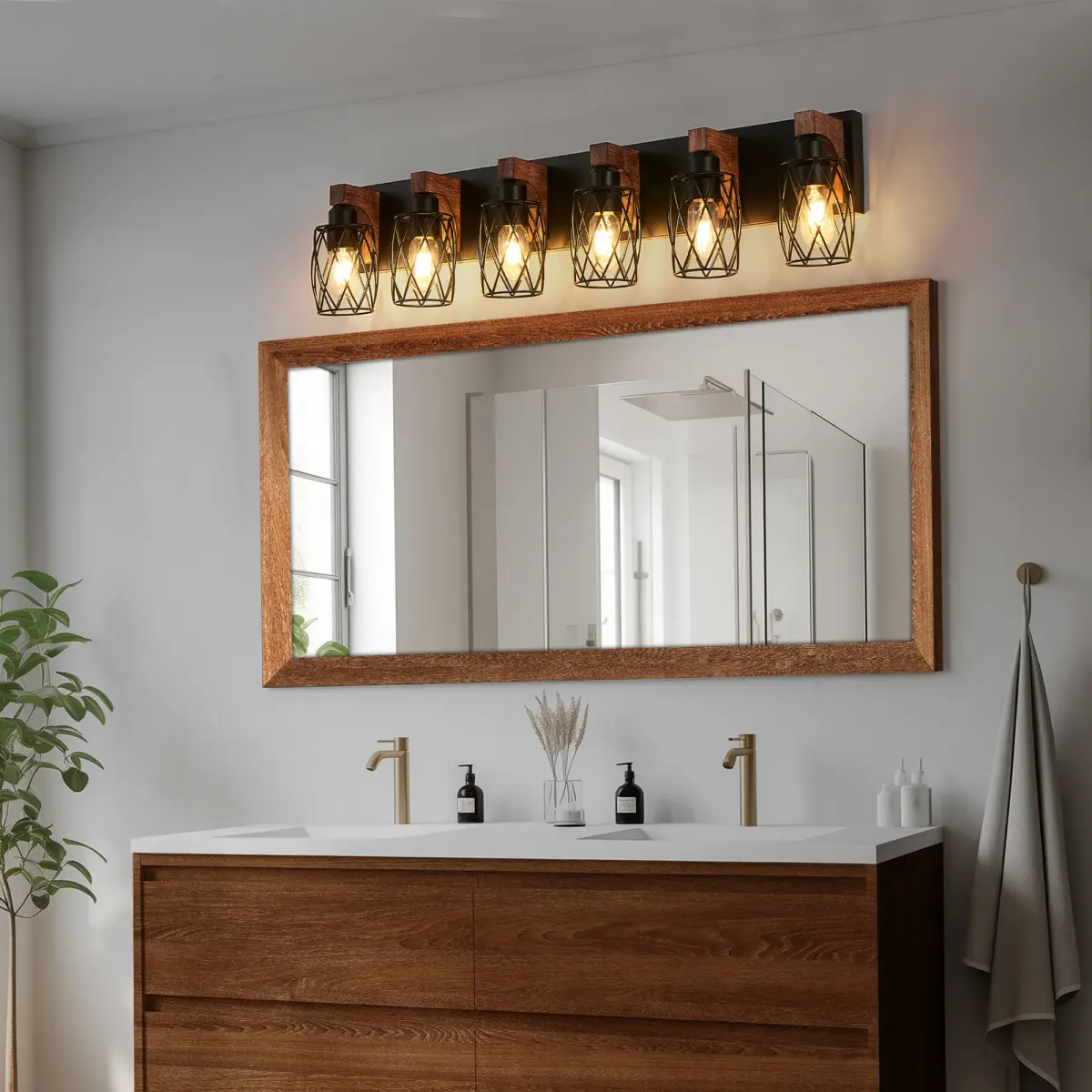 Cage wall sconce, 6 lights, walnut, view 3