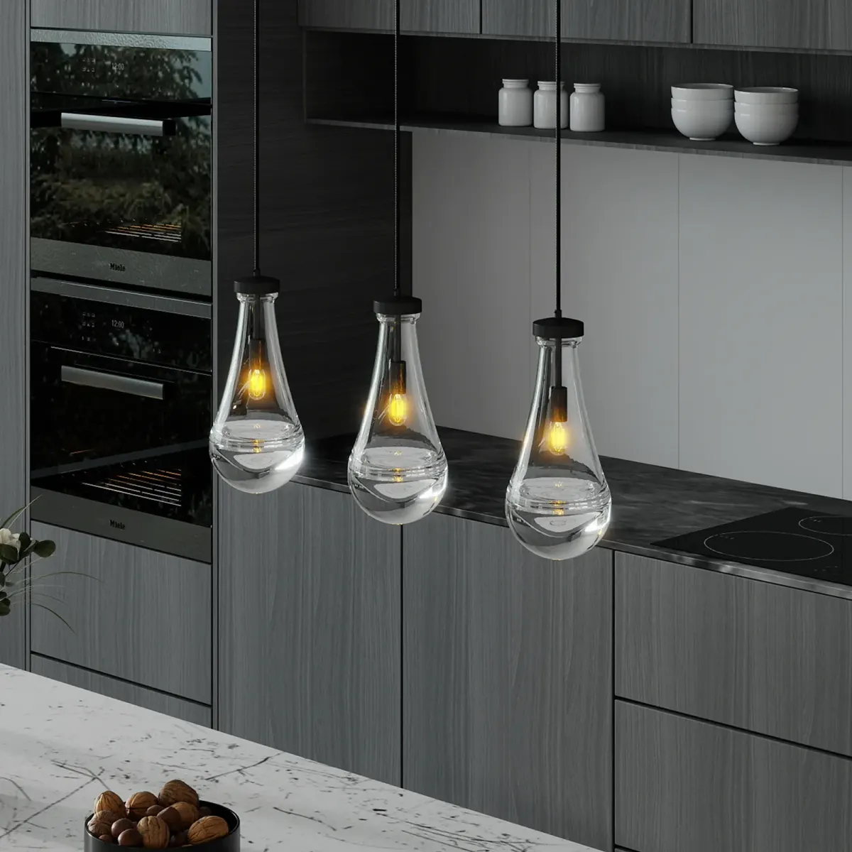 Raindrop chandelier, 5 in, black, view 6