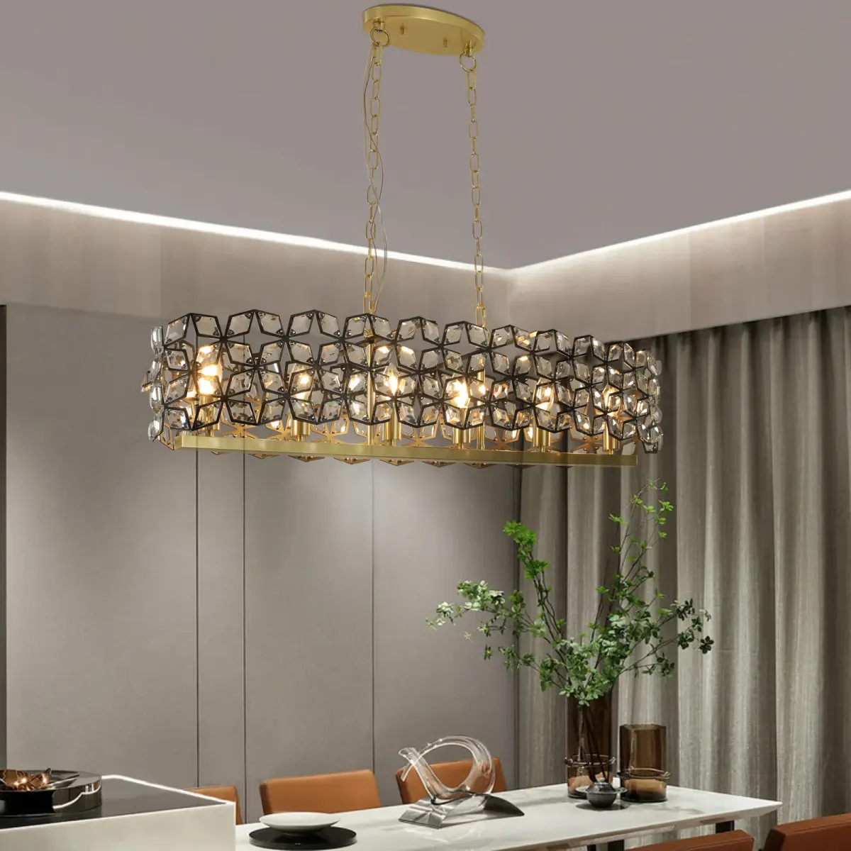 Crystal geometric chandelier, 39.4 in, black,gold,transparent