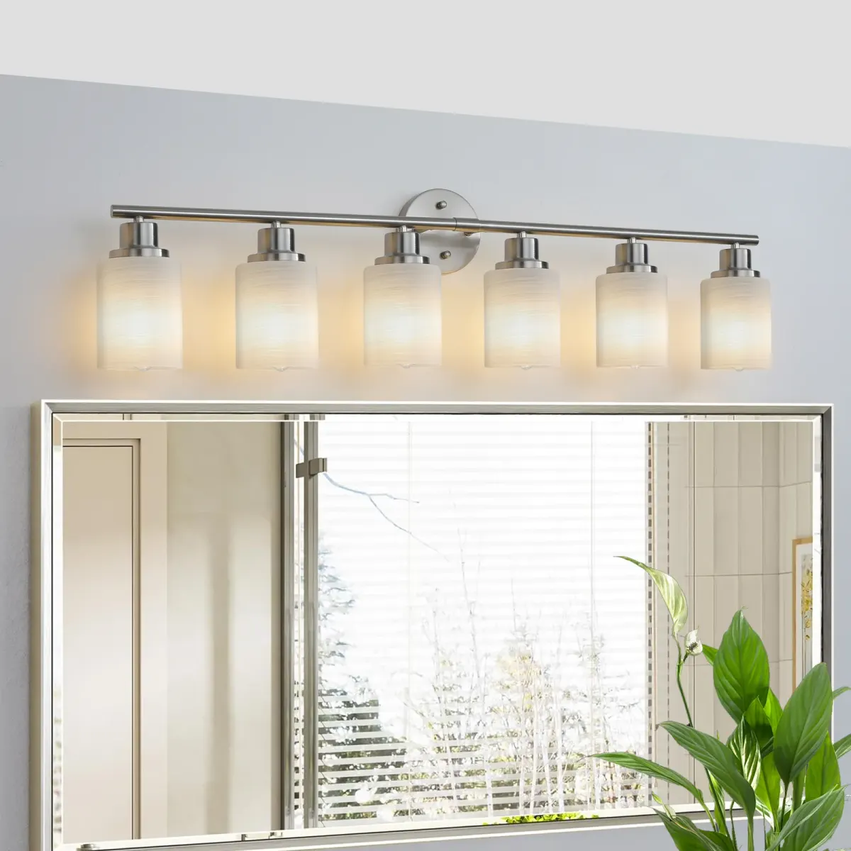 Frosted glass vanity sconce, 6 lights, chrome, view 3