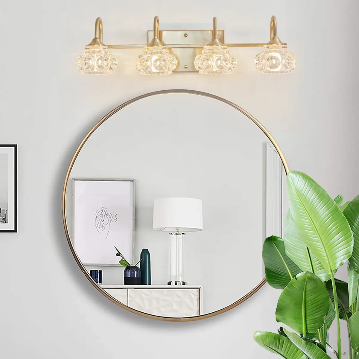 Crystal glass vanity bar, 4 lights, gold
