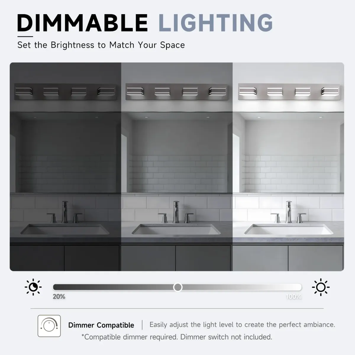 Acrylic vanity bar, 3–6 lights, 23.6–47.2 in, 4 lights, brushed nickel, manufacturer image 4