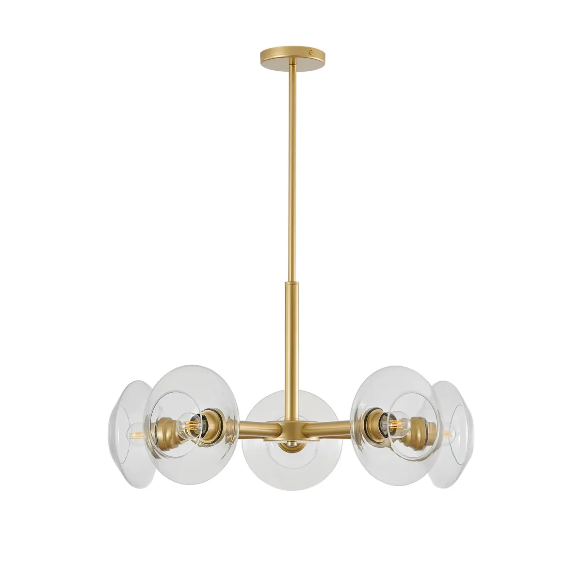 5-light clear glass sputnik chandelier, gold, gold