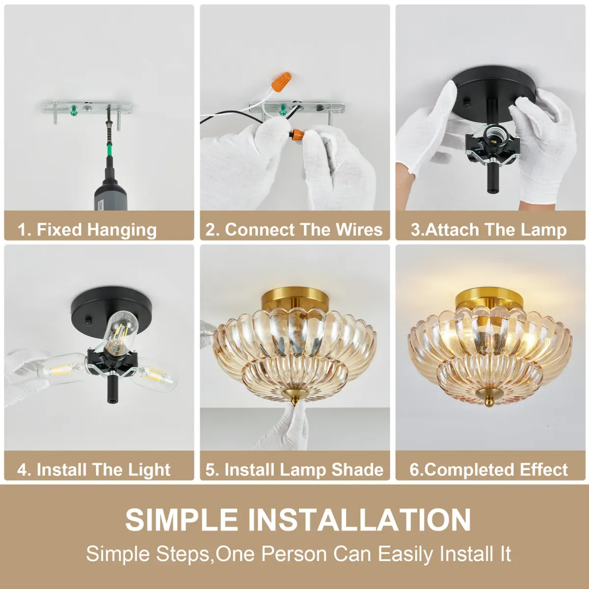 Glass semi-flush mount, 3 lights, amber, manufacturer image 4