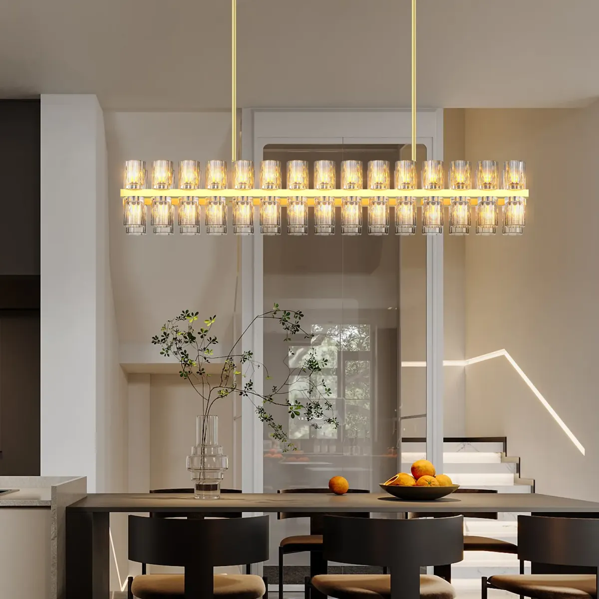 Crystal rectangle chandelier, 53.5 in, gold
