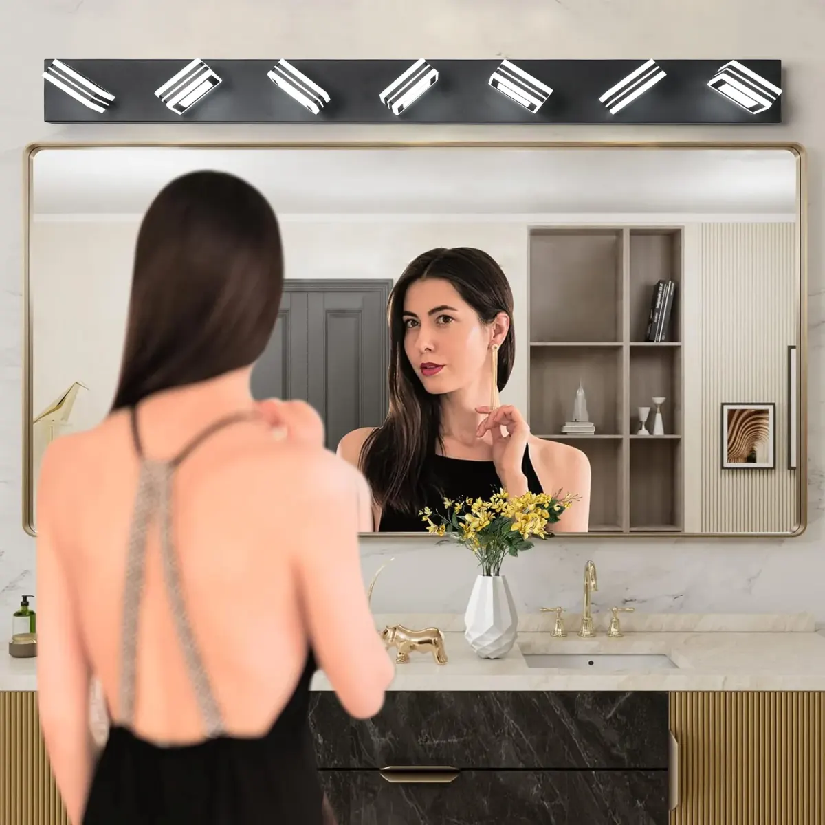Square acrylic vanity bar, 7 lights, black, view 5