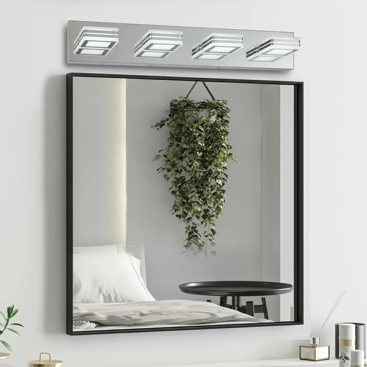 Square acrylic vanity bar, 4 lights, chrome, view 4