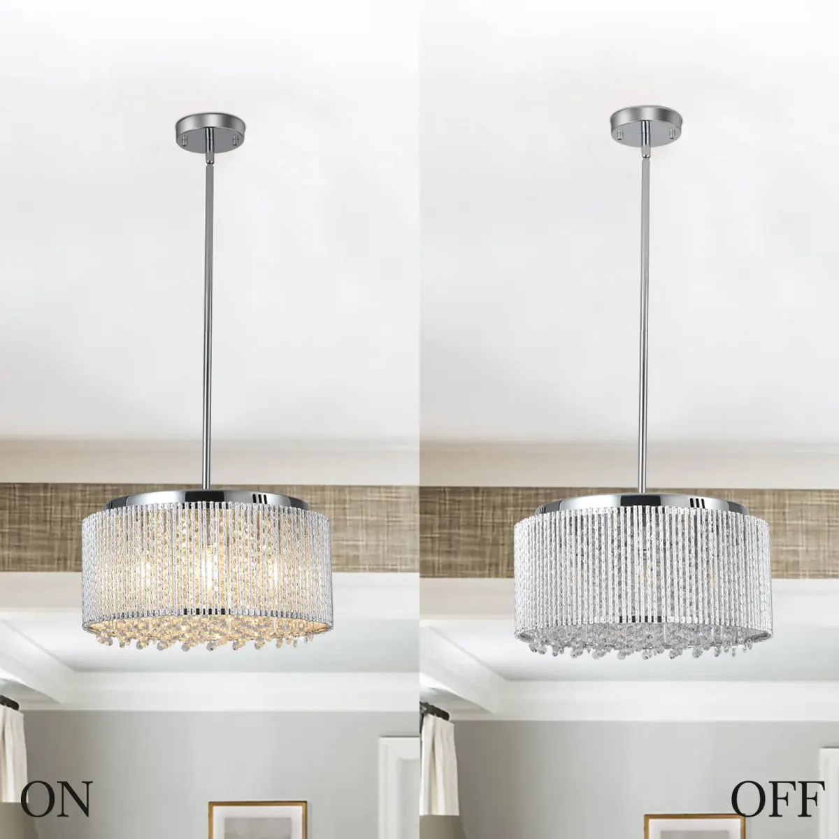 7-light crystal drum chandelier, chrome,transparent, manufacturer image 1
