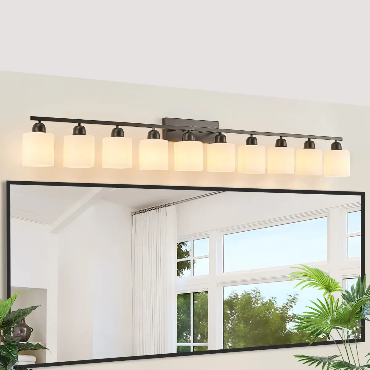 Frosted glass vanity bar, 10 lights, black, view 3