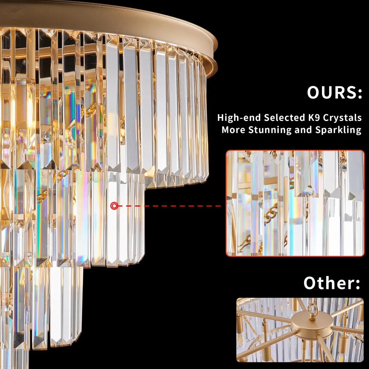 Crystal chandelier, 23.6 in, gold (L005006-D600-P12G), manufacturer image 1