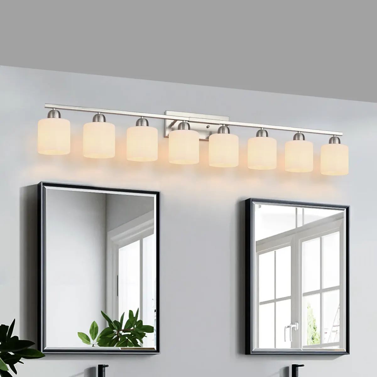 Frosted glass vanity bar, 8 lights, chrome, view 2