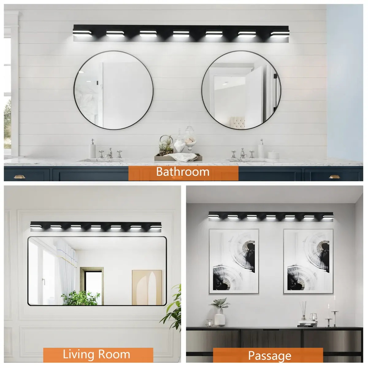 Minimalist LED vanity bar, 7 lights, black, view 6