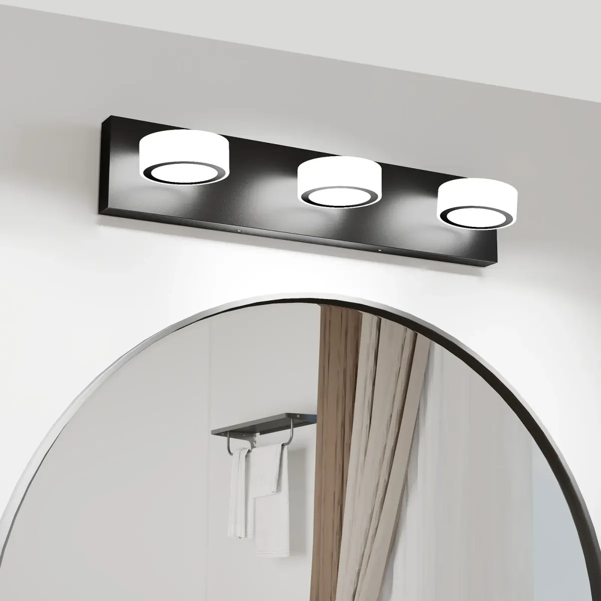 Acrylic shade vanity bar, 3 lights, black, view 2