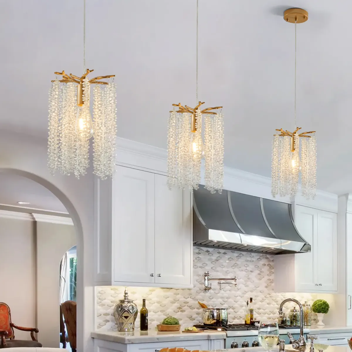 Crystal chandelier, 7.9 in, gold, view 4