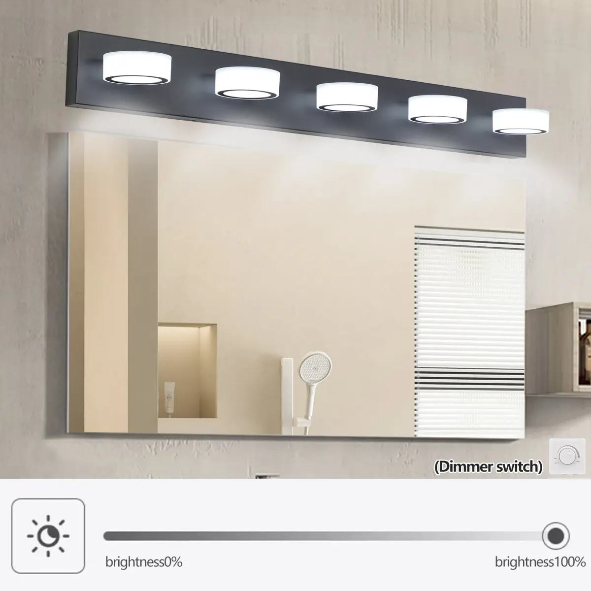 Acrylic shade vanity bar, 5 lights, black, view 5