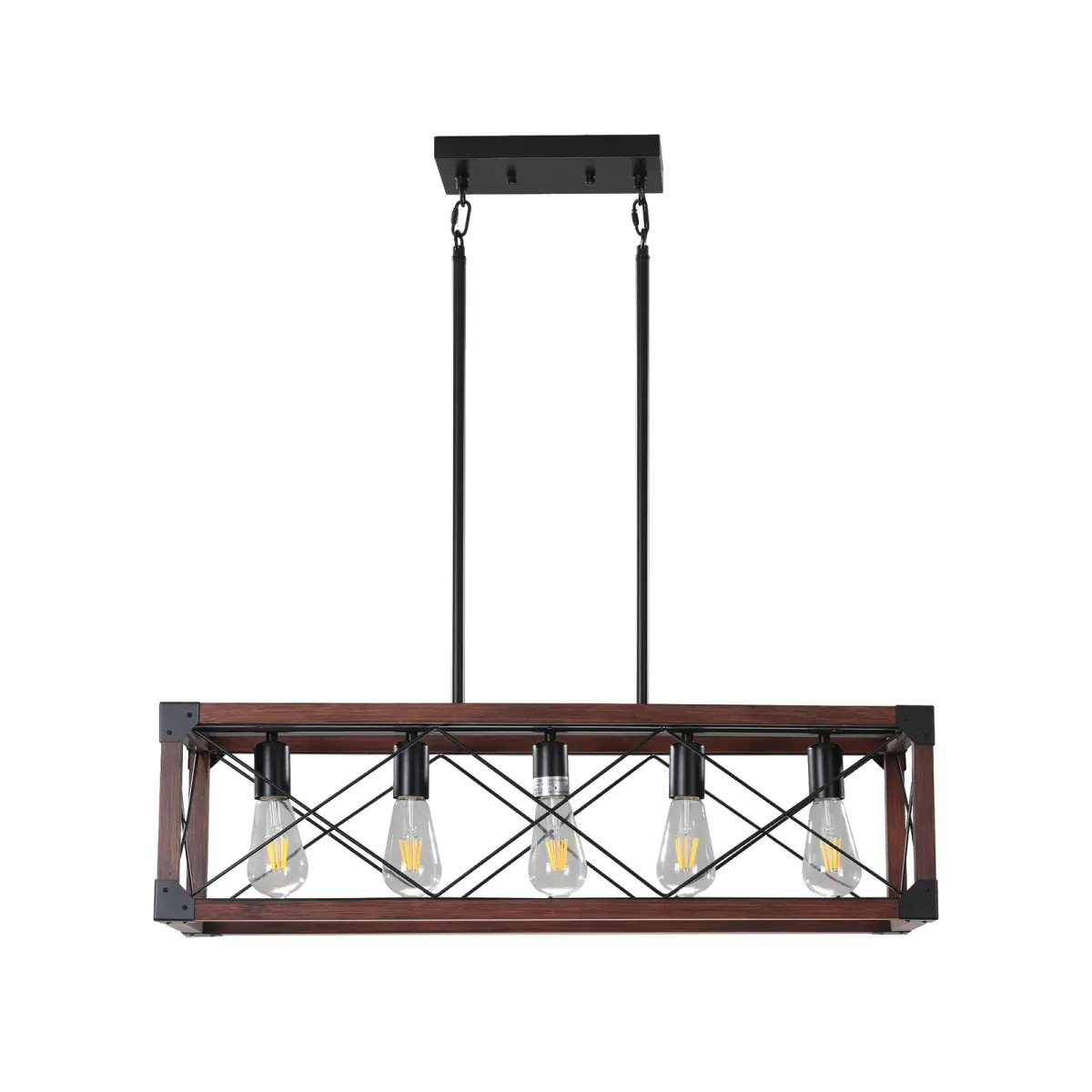 Rectangle pendant chandelier, 5 lights, black,red, view 11